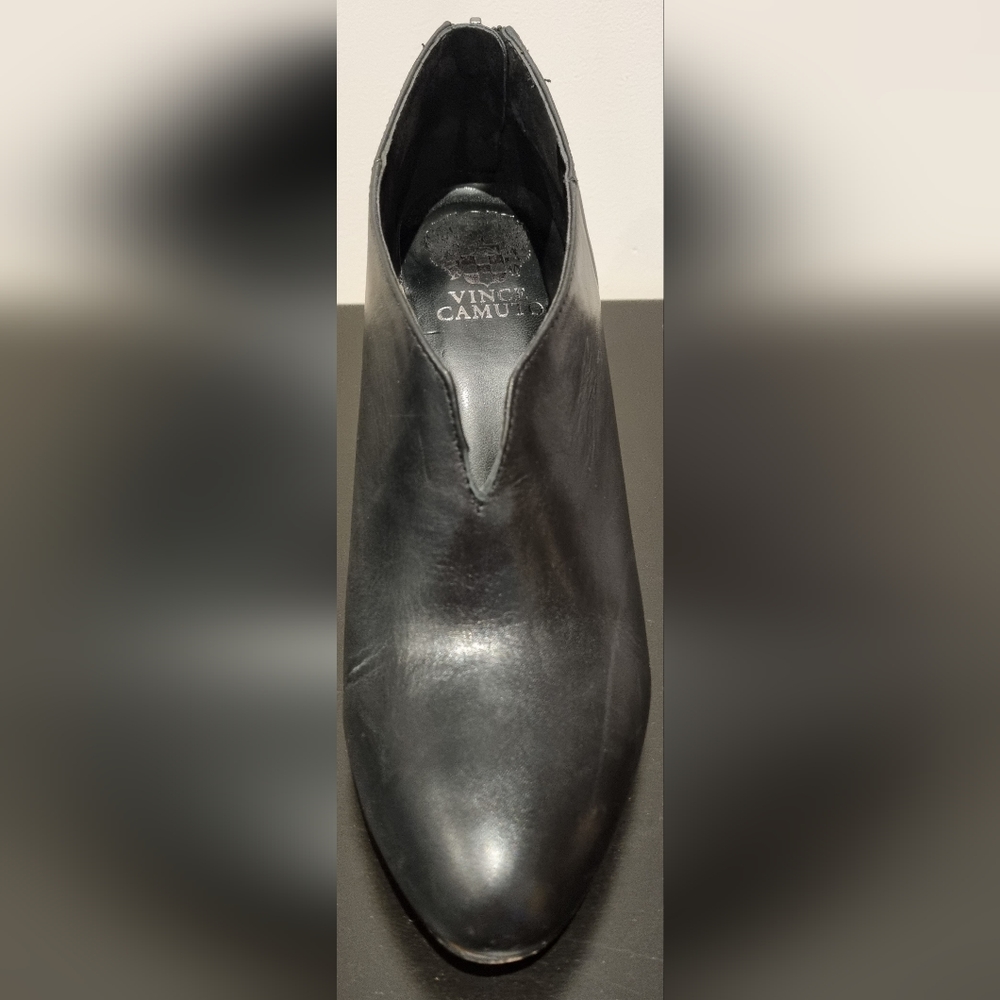 VINCE CAMUTO Vyammi Black Leather Women's Zip-Up Bootlets Size 7.5 B/38 3" Heel - Picture 9 of 13